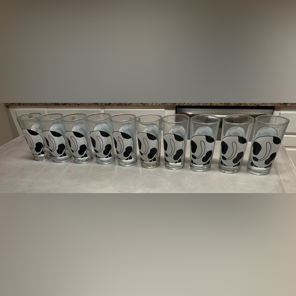 FIRNA COW BLACK AND WHITE ROTUND DRINKING GLASSES TUMBLERS LOT OF 10 - Picture 6 of 16